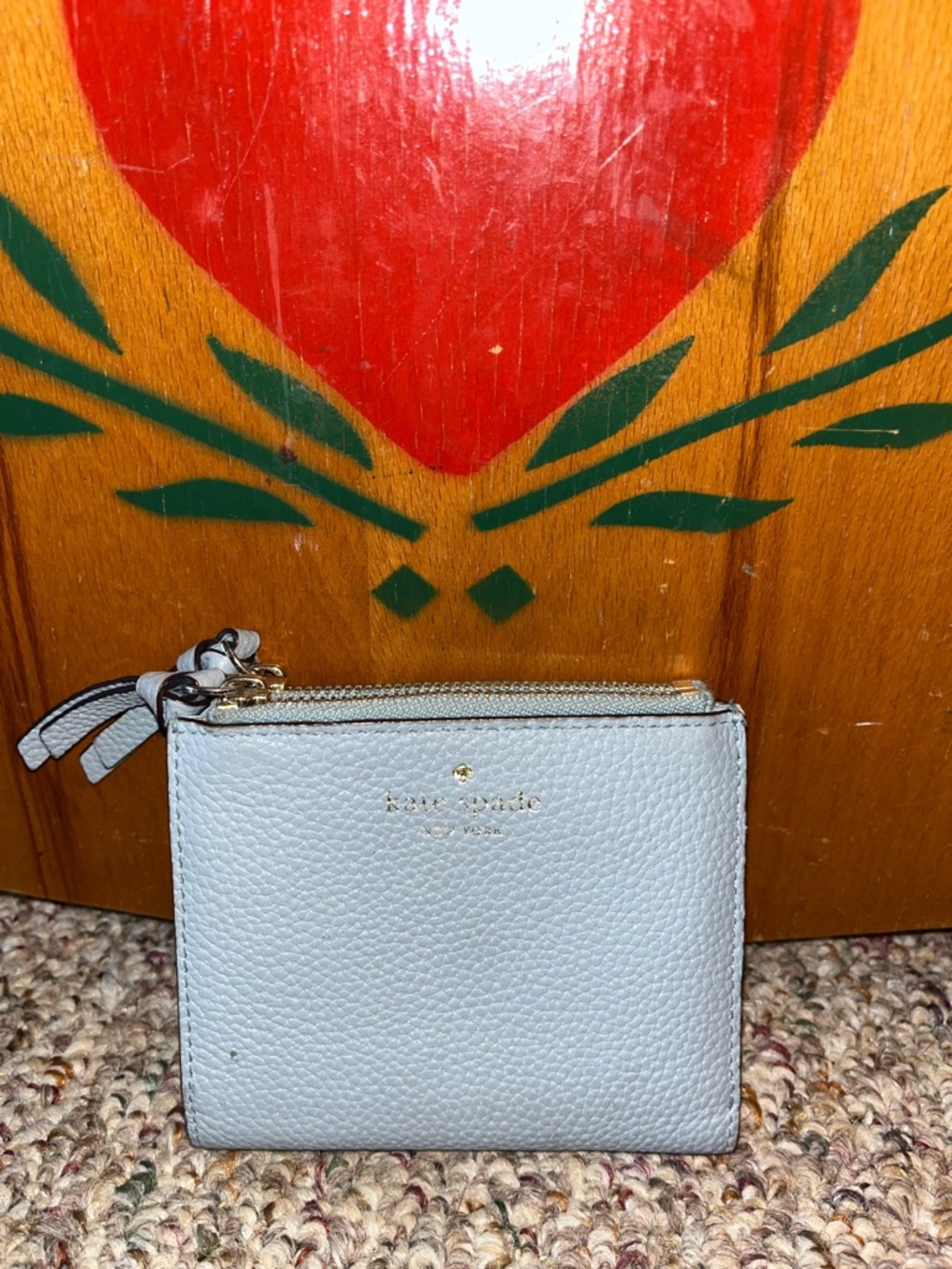 Kate Spade Light Blue Pebbled Leather Zip Wallet